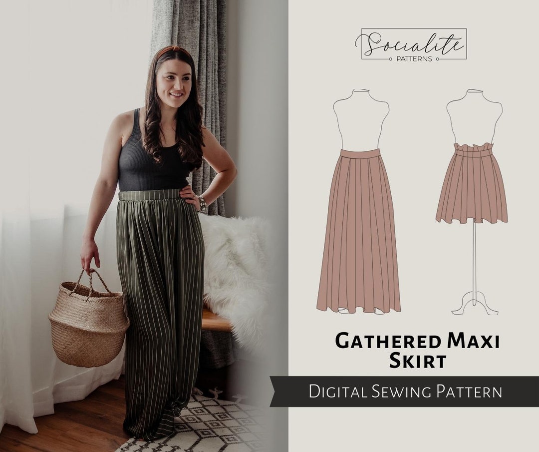 Gathered Maxi Skirt Pattern. Women's PDF Printable and Projector Sewing ...