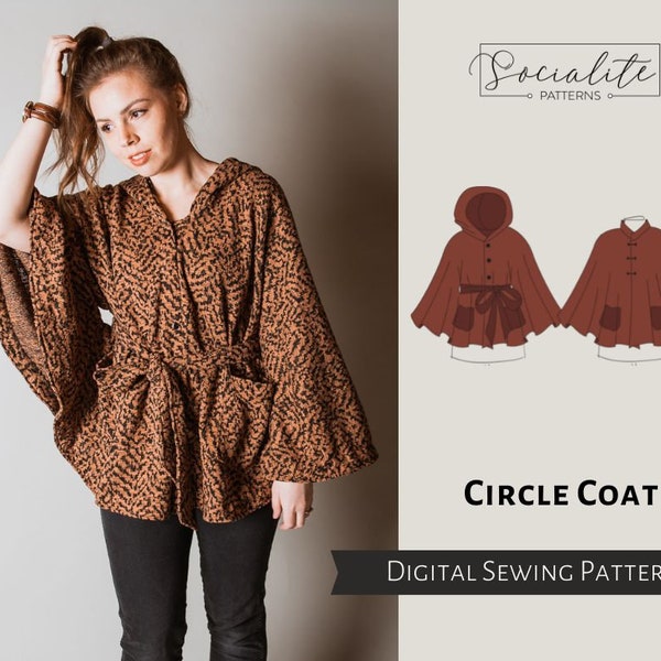 Circle Coat/Cape Pattern. Digital pdf sewing pattern and tutorial. Ladies printable coat sewing pattern. Handmade jacket