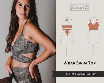 Women's Wrap Swim Top. Bikini top PDF printable pattern. Yoga top pattern. Digital swimsuit sewing pattern.