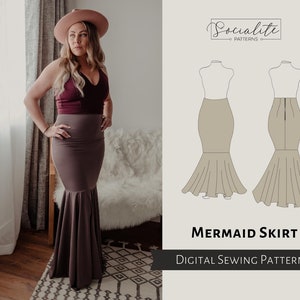 Mermaid Skirt Pattern. Women's PDF printable and projector sewing pattern and tutorial. Wedding dress skirt pattern. image 1