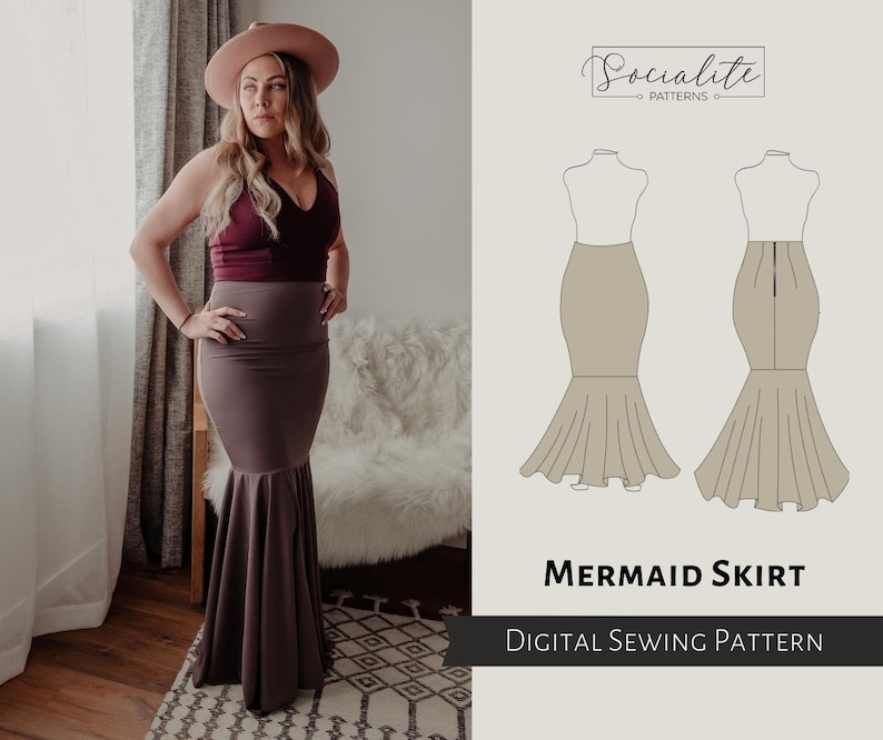 Mermaid Skirt Pattern. Women's PDF printable and projector sewing pattern and tutorial. Wedding dress skirt pattern. image 1