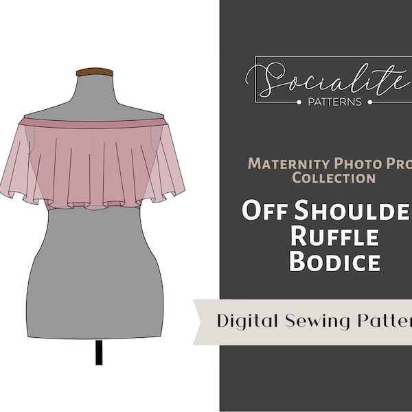 Maternity Off shoulder ruffle bodice. Pdf sewing pattern and tutorial. For knit fabrics.