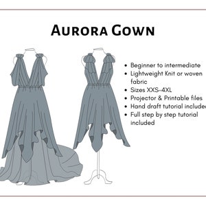 Aurora Gown Pattern. PDF digital sewing pattern and tutorial. Women's printable and projector dress pattern. Photo prop dress. image 2