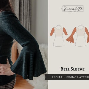 Bell Sleeve Pattern. Women's PDF printable and projector sewing pattern and tutorial. Digital bell sleeve pattern.