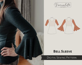 Bell Sleeve Pattern. Women's PDF printable and projector sewing pattern and tutorial. Digital bell sleeve pattern.