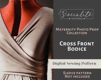 Maternity Cross Front Tank bodice pattern. Women&#39;s pdf pattern and tutorial. Maternity gown for photoshoot. Made for knit fabrics.