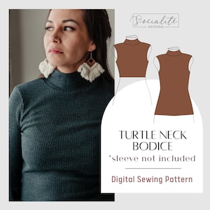 Turtle Neck Bodice Pattern. Women&#39;s PDF printable and projector sewing pattern and tutorial. Turtle neck sweater pattern