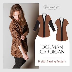 Dolman Cardigan Pattern. Women&#39;s PDF printable and projector sewing patterns and tutorial. Digital sweater pattern.