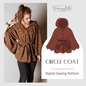 Circle Coat/Cape Pattern. Digital pdf sewing pattern and tutorial. Ladies printable coat sewing pattern. Handmade jacket