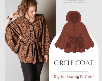 Circle Coat/Cape Pattern. Digital pdf sewing pattern and tutorial. Ladies printable coat sewing pattern. Handmade jacket