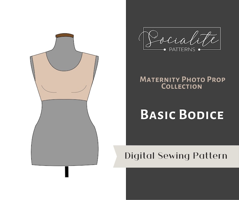 Maternity Scoop Neck Tank Bodice. For knit fabrics. PDF pattern and tutorial for maternity gowns. 