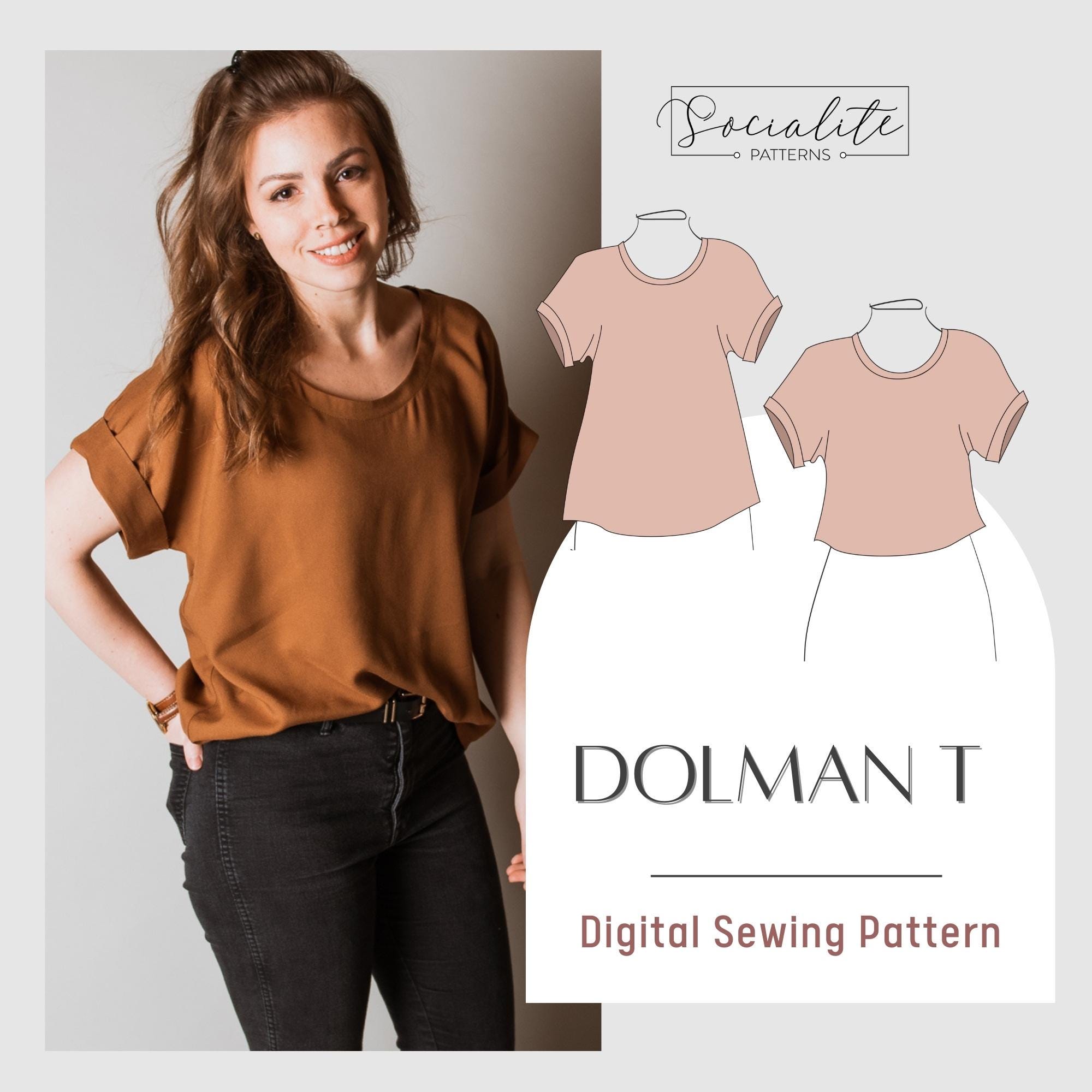 Dolman Loose Fit Shirt Pattern. PDF printable and projector sewing pattern and tutorial. Digital T-shirt sewing pattern.