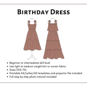 Birthday Dress digital pattern. Women's PDF printable and projector sewing pattern and tutorial. Summer dress pattern. image 2
