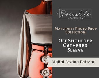 Off Shoulder gathered sleeve PDF pattern and tutorial. DIY maternity gown. Women&#39;s dress pattern and tutorial.