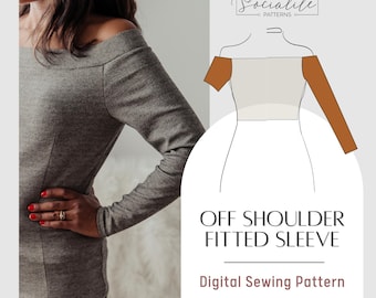 Off Shoulder Fitted Sleeve Sewing Pattern, Women's Sizes XXS-7XL (PDF Pattern)