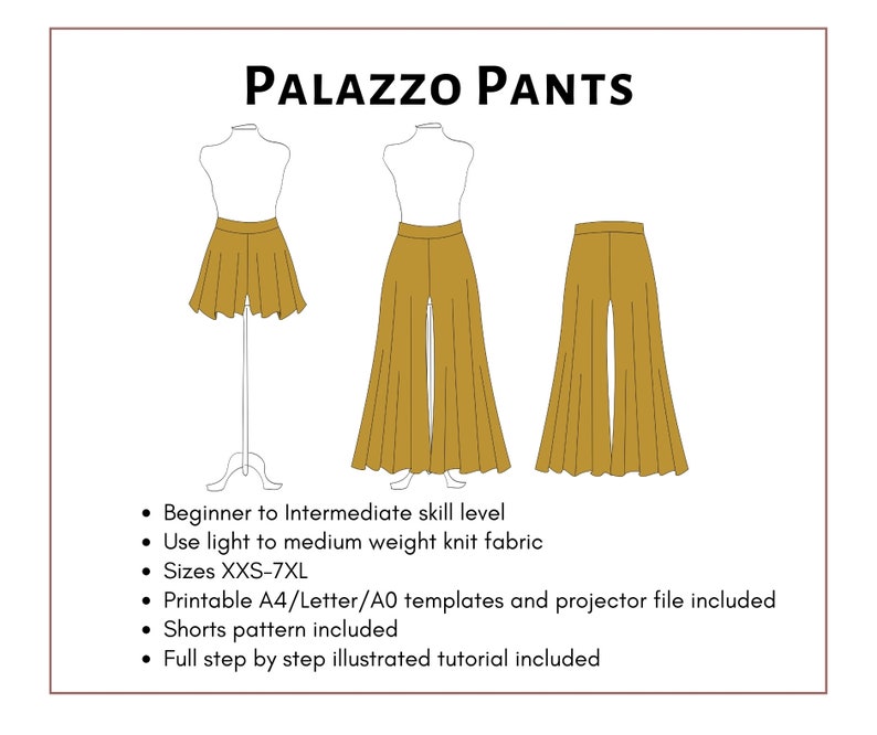 Palazzo Pants and Shorts Pattern. Women's PDF printable and projector sewing pattern and tutorial. Lounge pants pattern. image 2