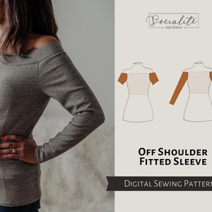 Off Shoulder Fitted Sleeve Pattern. Women's PDF printable and projector sewing pattern and tutorial. Digital sleeve pattern.