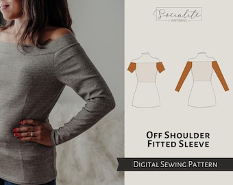 Off Shoulder Fitted Sleeve Pattern. Women's PDF printable and projector sewing pattern and tutorial. Digital sleeve pattern.