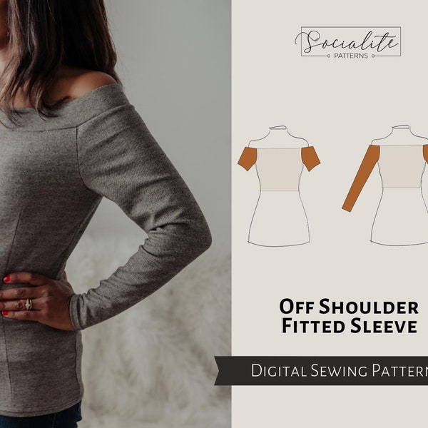 Off Shoulder Fitted Sleeve Pattern. Women's PDF printable and projector sewing pattern and tutorial. Digital sleeve pattern.