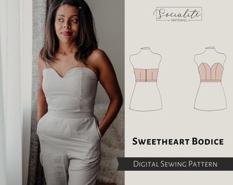 Sweetheart Bodice Pattern. Women's PDF printable and projector sewing pattern and tutorial. Wedding dress pattern.