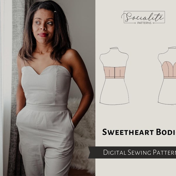 Sweetheart Bodice Pattern. Women's PDF printable and projector sewing pattern and tutorial. Wedding dress pattern.