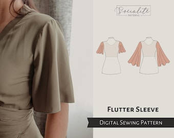 Flutter Sleeve Pattern. Women's PDF printable and projector sewing pattern and tutorial. Digital sleeve pattern.