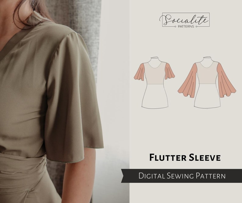 Flutter Sleeve Pattern. Women's PDF printable and projector sewing pattern and tutorial. Digital sleeve pattern. image 1