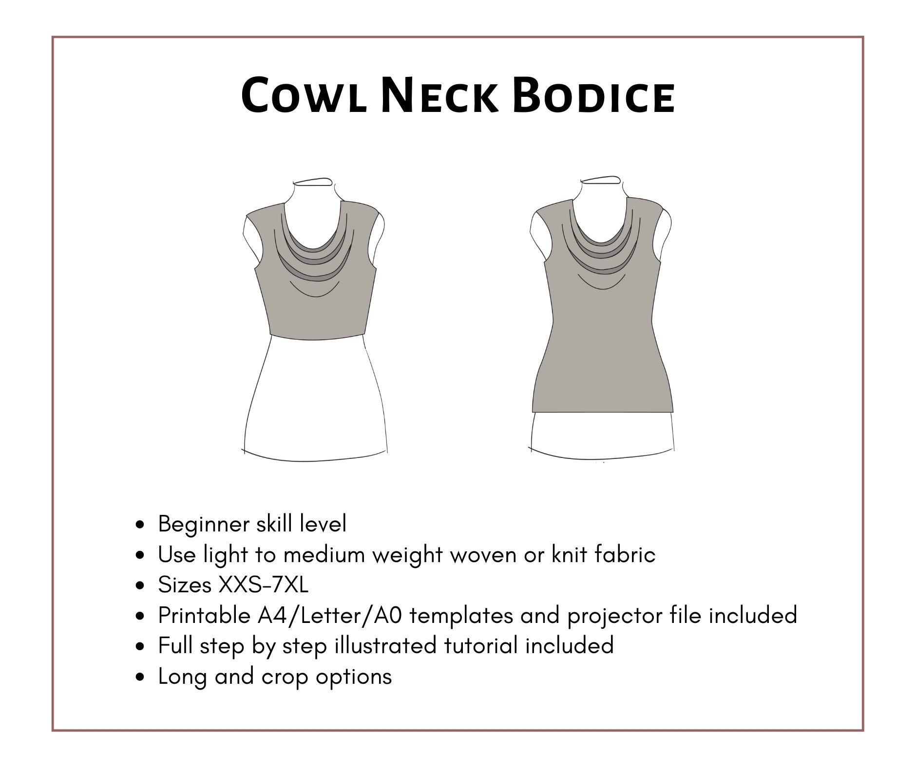 Cowl Neck Bodice Pattern. Women's PDF Printable and Projector Sewing ...