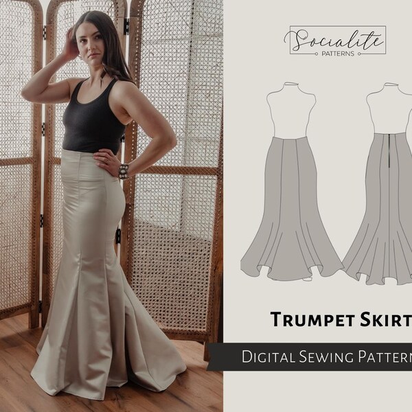 Trumpet Skirt Pattern. Women's PDF printable and projector sewing pattern and tutorial. Wedding dress skirt pattern.