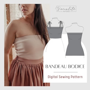 Bandeau Bodice Pattern. Women&#39;s PDF printable and projector sewing pattern and tutorial. Bandeau pattern. Fashion pattern.