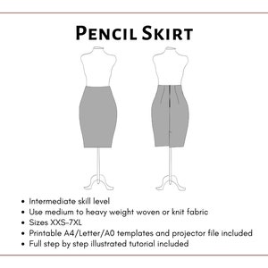 Pencil Skirt Pattern. Women's PDF printable and projector sewing pattern and tutorial. Formal skirt pattern. 画像 2