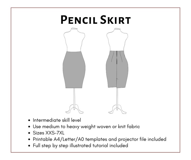 Pencil Skirt Pattern. Women's PDF printable and projector sewing pattern and tutorial. Formal skirt pattern. 画像 2