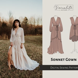 Sonnet Gown Pattern. PDF printable and projector sewing pattern and tutorial. Photoshoot gown. Women's dress pattern. image 1