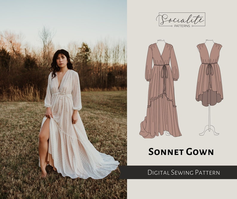 Sonnet Gown Pattern. PDF printable and projector sewing pattern and tutorial. Photoshoot gown. Women's dress pattern. 