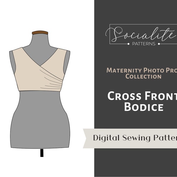 Maternity Cross Front Tank bodice pattern. Women's pdf pattern and tutorial. Maternity gown for photoshoot. Made for knit fabrics.