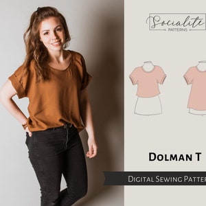 Dolman Loose Fit Shirt Pattern. PDF printable and projector sewing pattern and tutorial. Digital T-shirt sewing pattern.