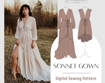 Sonnet Gown Pattern. PDF printable and projector sewing pattern and tutorial. Photoshoot gown. Women&#39;s dress pattern.