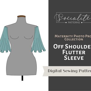 Off Shoulder Flutter Sleeve PDF pattern and tutorial. DIY maternity gown. For knit or woven image 1