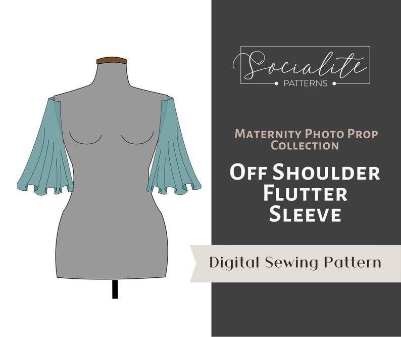 Off Shoulder Flutter Sleeve PDF pattern and tutorial. DIY maternity gown. For knit or woven image 1