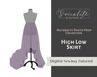 Maternity High/Low Skirt PDF TUTORIAL. Maternity Gown DIY. Sewing. For knit or woven fabrics. Empire waist.