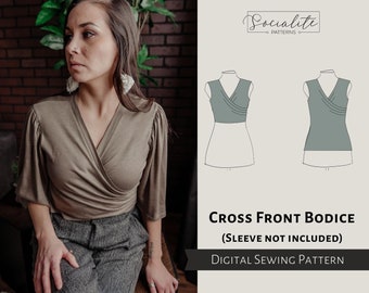 Cross Front Bodice Pattern. Women's PDF printable and projector sewing pattern and tutorial. Sweetheart bodice pattern.