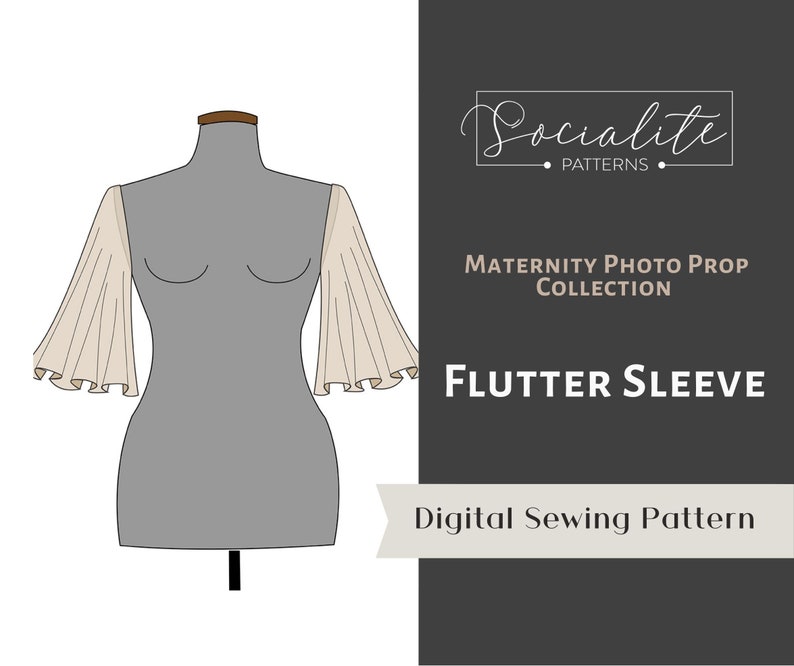 Flutter Sleeve PDF pattern and tutorial for maternity gowns or women's dresses. Instant download pattern 