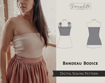 Bandeau Bodice Pattern. Women's PDF printable and projector sewing pattern and tutorial. Bandeau pattern. Sleeveless top.