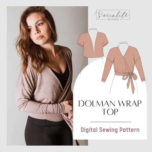 Dolman losvallend overslagpatroon. Afdrukbaar pdf-bestand en naaipatroon en tutorial voor projector. Patroon overslagtop dames.