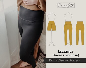 Legging Pants and Shorts Pattern. Women's PDF printable and projector sewing pattern and tutorial. Exercise, yoga pants pattern.