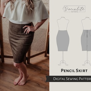 Pencil Skirt Pattern. Women's PDF printable and projector sewing pattern and tutorial. Formal skirt pattern. 画像 1