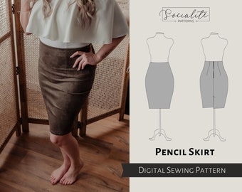 Pencil Skirt Pattern. Women's PDF printable and projector sewing pattern and tutorial. Formal skirt pattern.