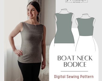 Boat Neck Bodice Sewing Pattern, Knit Shirt (PDF Pattern)