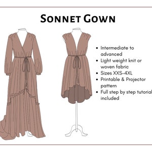 Sonnet Gown Pattern. PDF printable and projector sewing pattern and tutorial. Photoshoot gown. Women's dress pattern. image 2