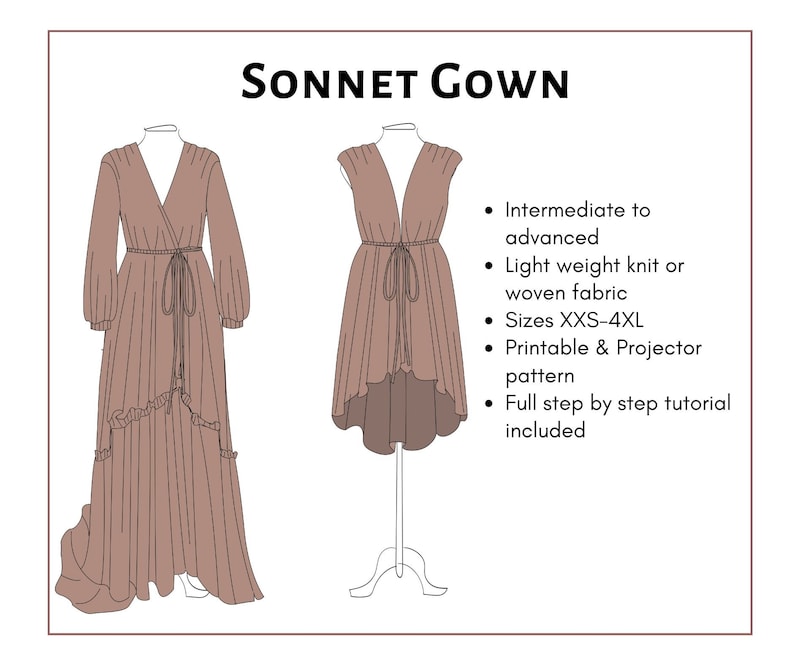 Sonnet Gown Pattern. PDF printable and projector sewing pattern and tutorial. Photoshoot gown. Women's dress pattern. image 2